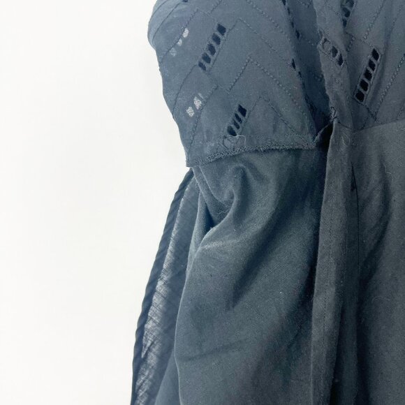 World Market Layla Blouse Womens One Size Black Windowpane Eyelet Peasant Top - Picture 12 of 14